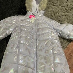 Children’s Place Girls' light metallic lilac Puffer Jacket with Faux Fur Hood